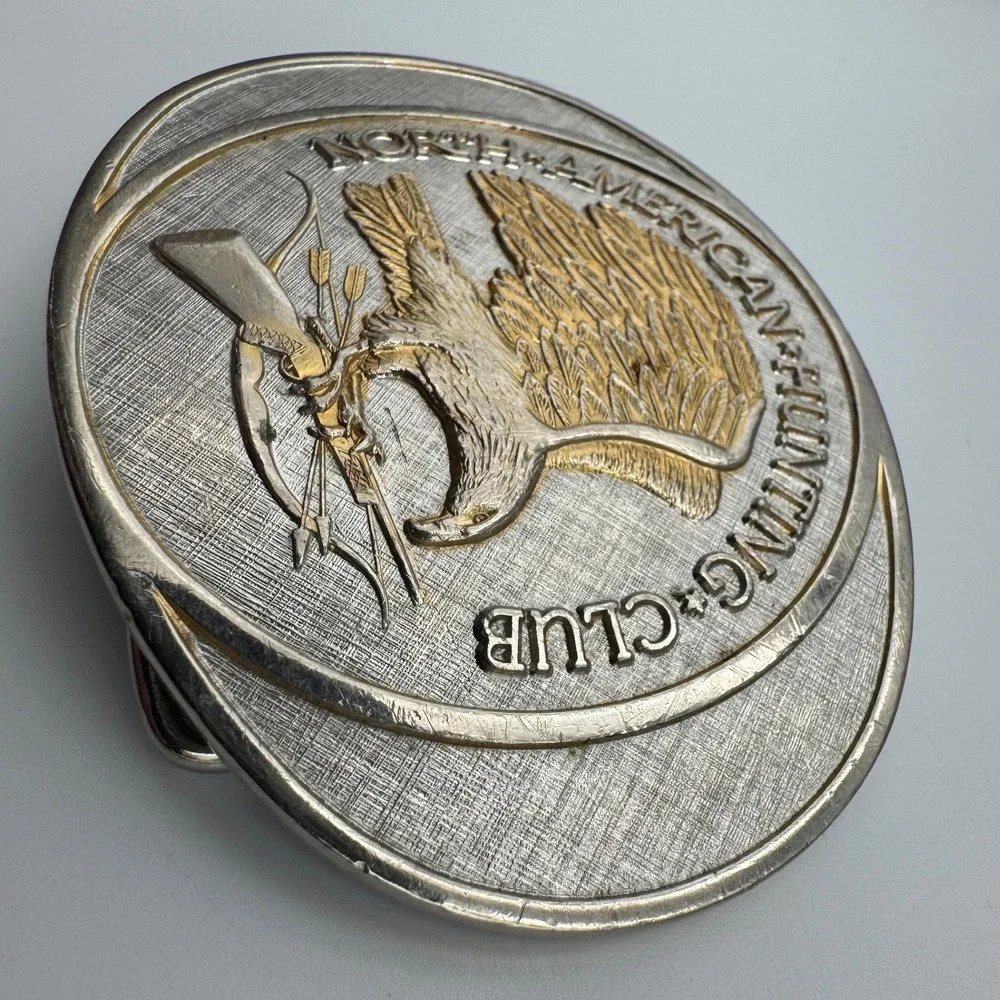 North American Hunting Club Eagle Belt Buckle 24K Gold Rhodium Plate Solid Brass